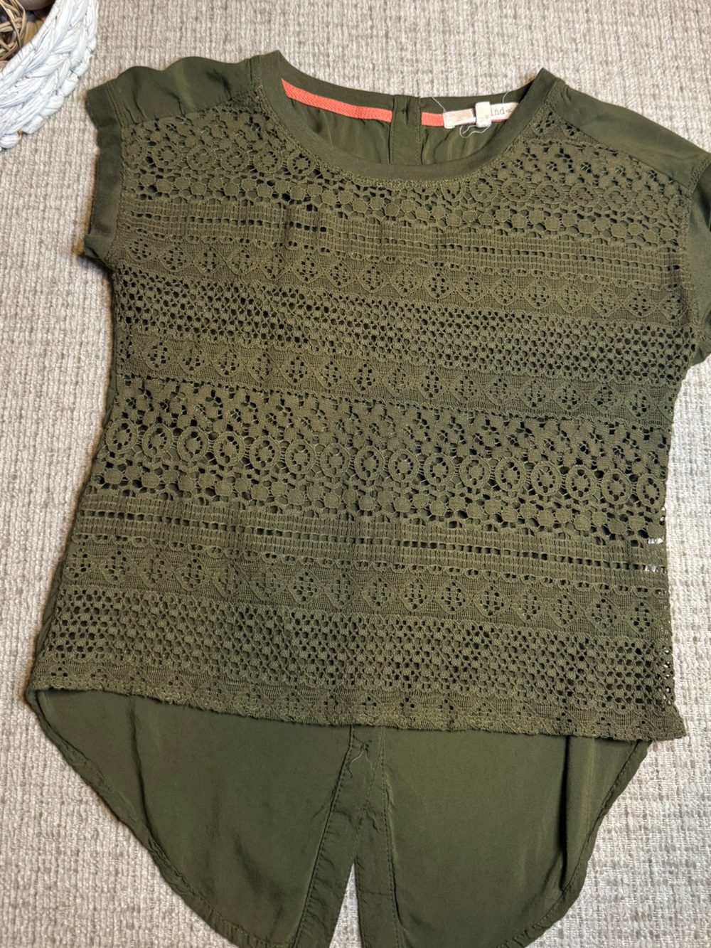 Rewind Olive Green Crochet Lace Top with Scoop Neck